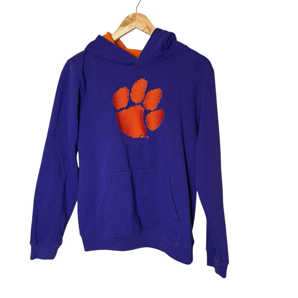 Youth Gen2 Purple Clemson‎ Tigers Big Logo Pullover Hoodie Embroidered Size XL